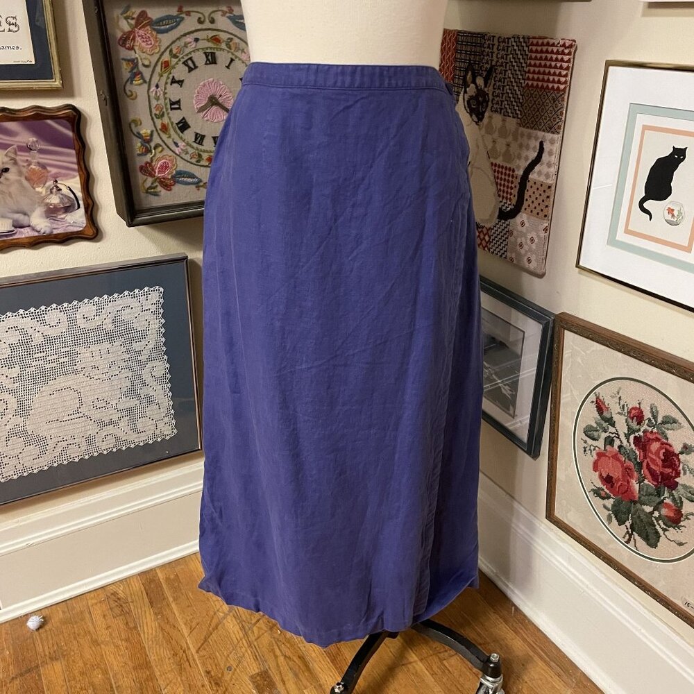 JM Collection Womans Blue Breathable and Cool 100% Linen Faux Wrap Skirt Size 2X